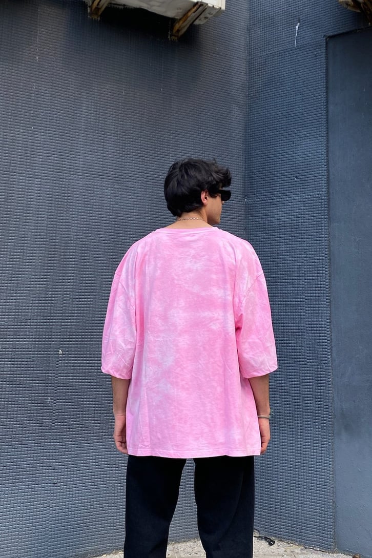 Anti Hate Community Baskılı Pembe Batik Oversize Tshirt