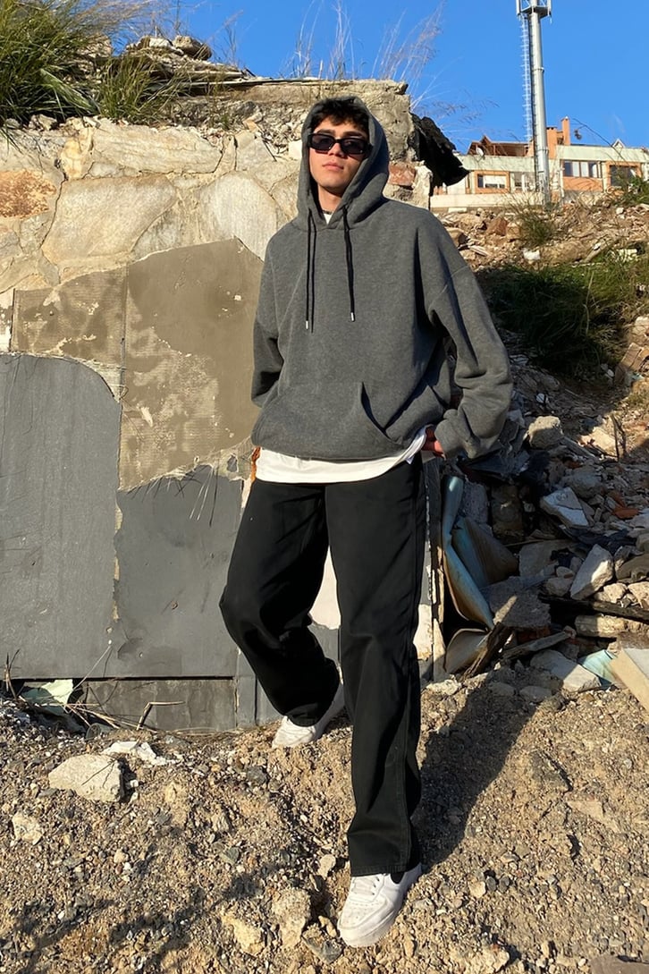 Antrasit Basic Oversize Hoodie