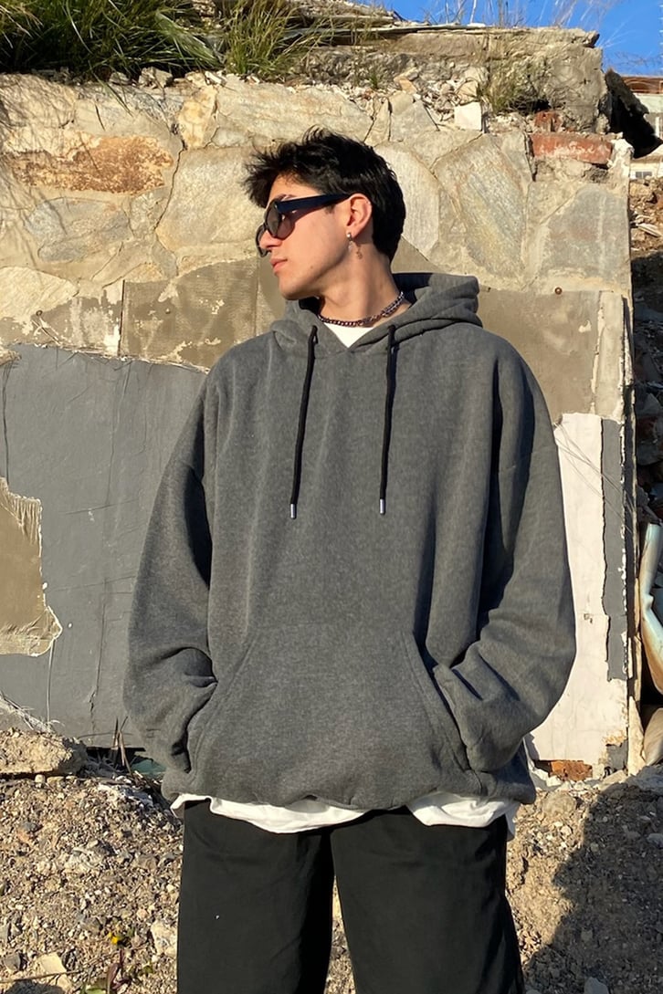 Antrasit Basic Oversize Hoodie