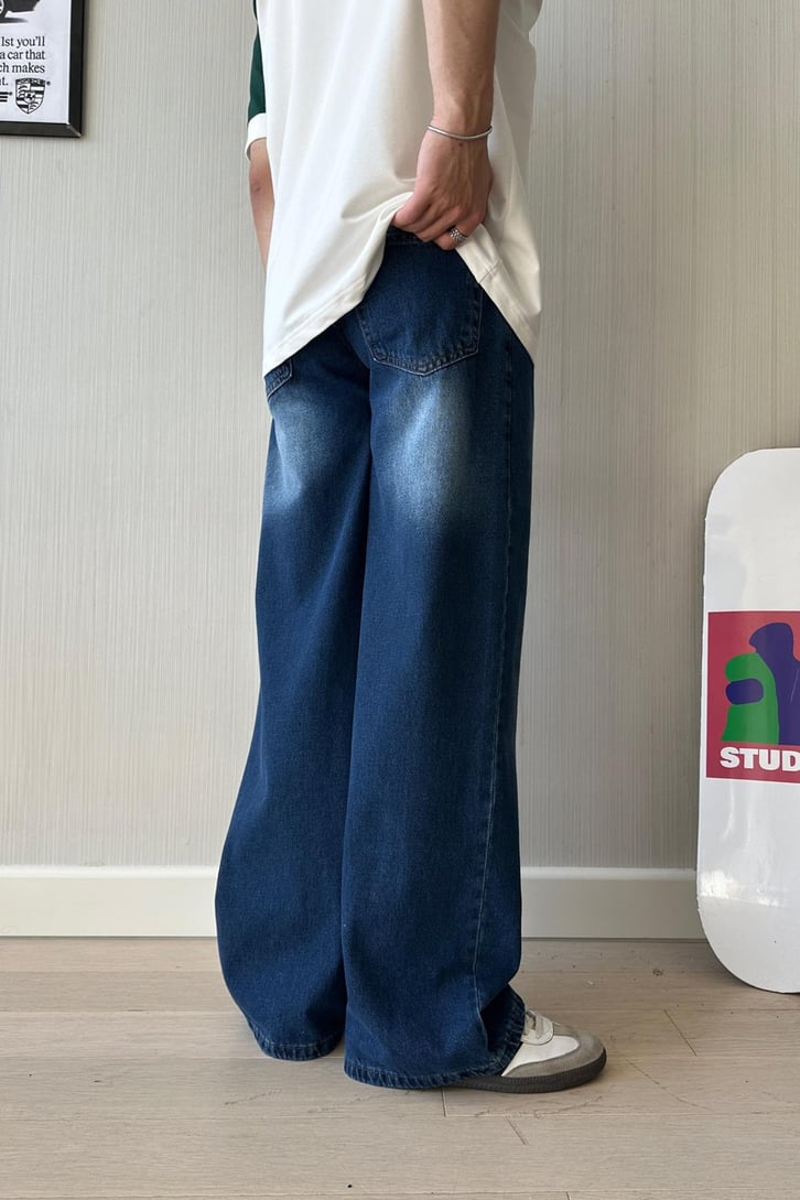 Antrasit Kar Yıkama Mavi Baggy Jean