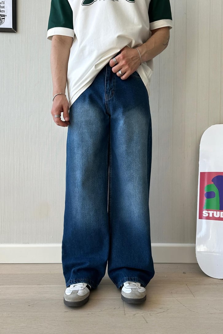 Antrasit Kar Yıkama Mavi Baggy Jean