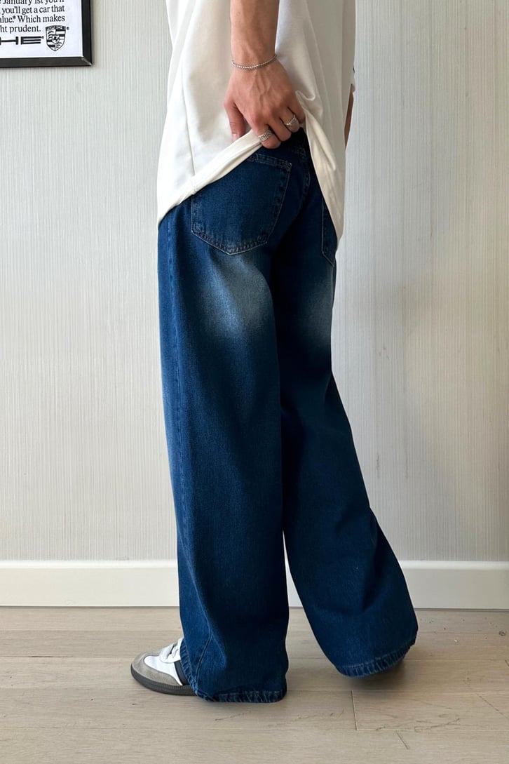 Antrasit Kar Yıkama Mavi Baggy Jean