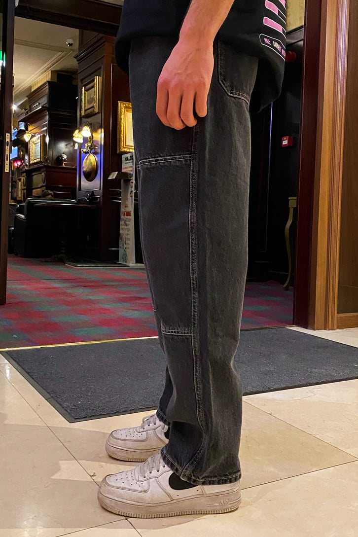 Antrasit Patchwork Basic Losse Fit Jean