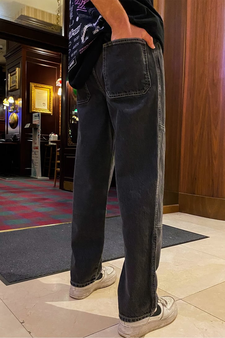 Antrasit Patchwork Basic Losse Fit Jean