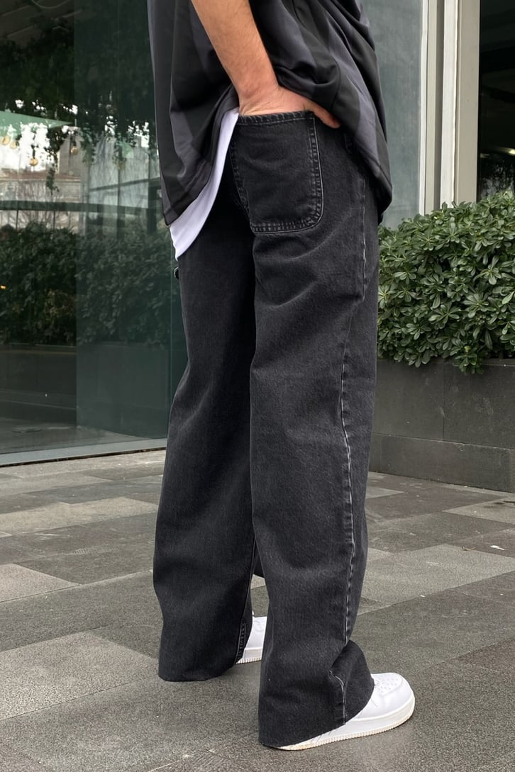 Antrasit Taşlamalı Basic Extra Baggy Jean