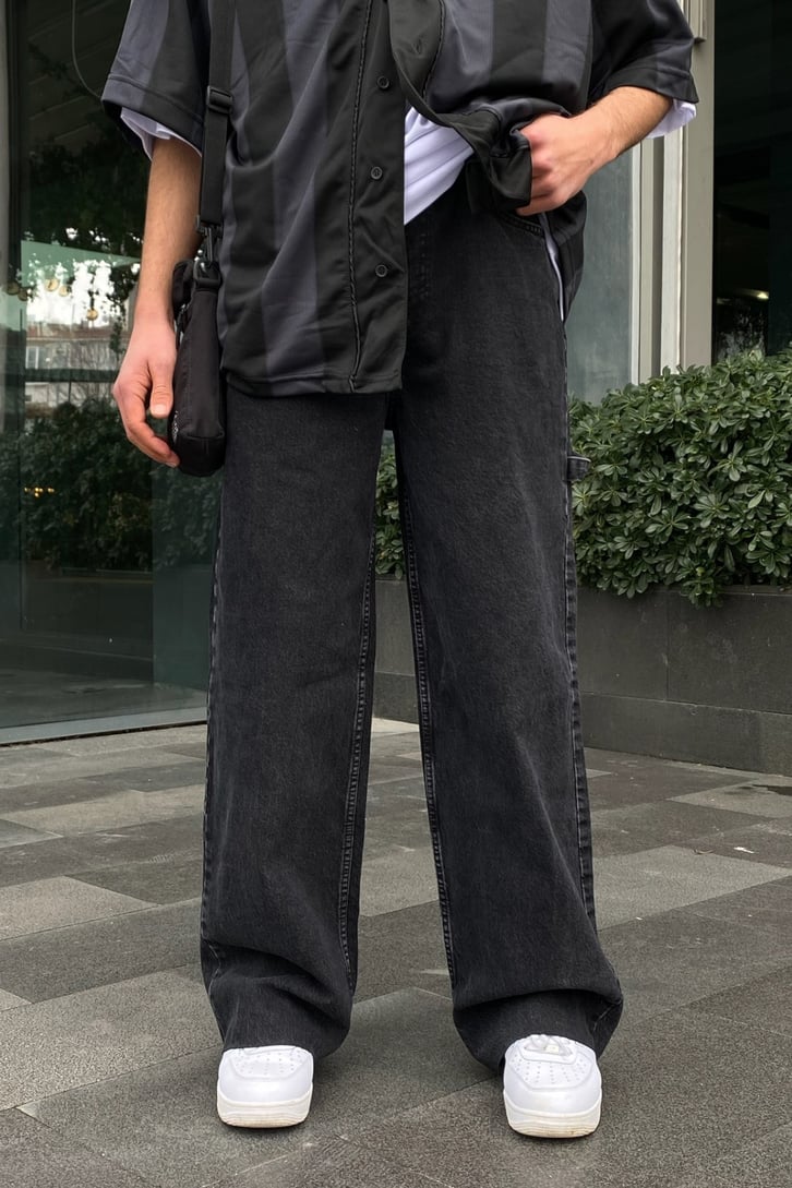 Antrasit Taşlamalı Basic Extra Baggy Jean