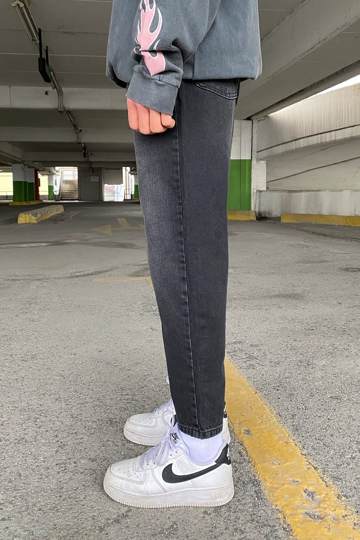 Antrasit Taşlamalı Basic Mom Fit Jean