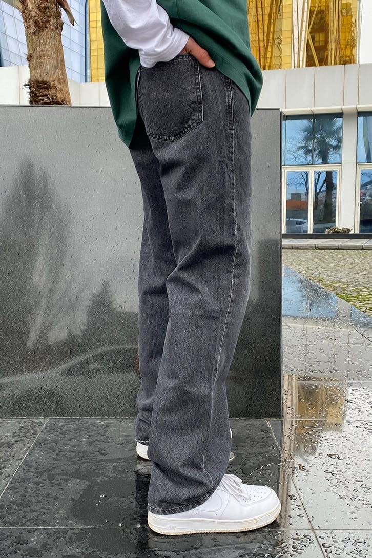 Antrasit Taşlamalı Premium Losse Fit Jean