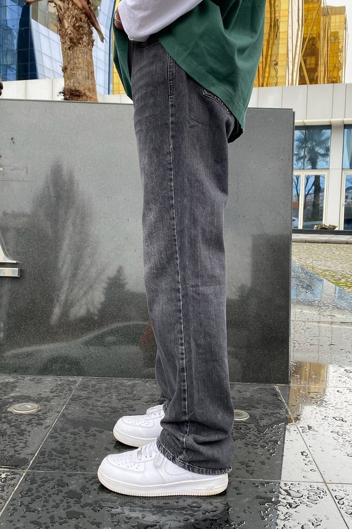 Antrasit Taşlamalı Premium Losse Fit Jean