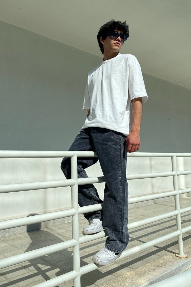 Antrasit Yıkamalı Baggy Jean