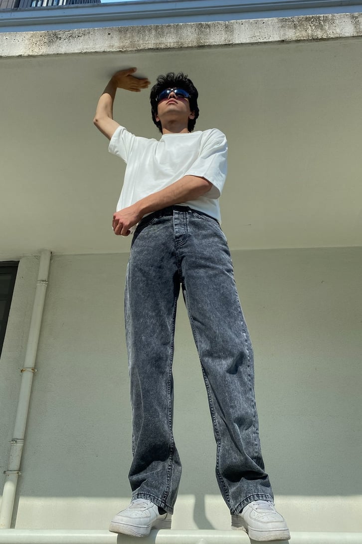 Antrasit Yıkamalı Baggy Jean