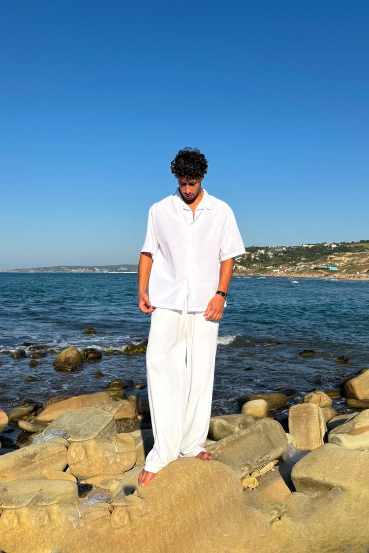 Apaş Yaka Oversize Kısa Kol Gömlek
