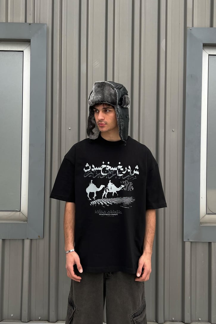 Arabic Font Siyah Oversize Tişört