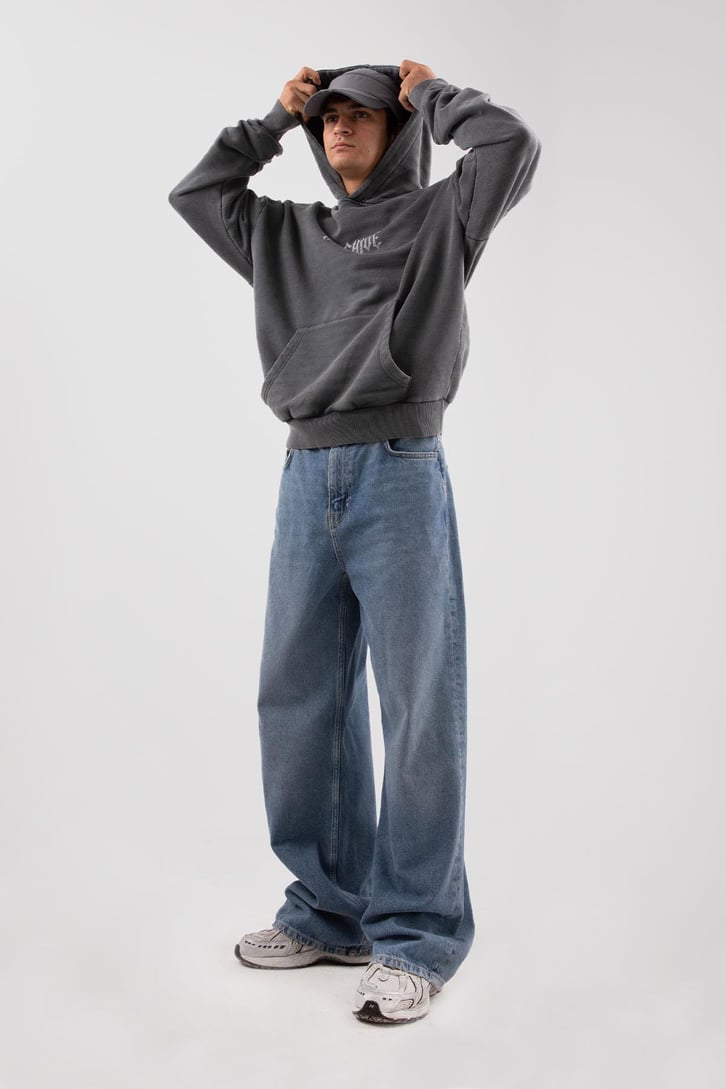 Archive Baskılı Acid Wash Oversize Hoodie