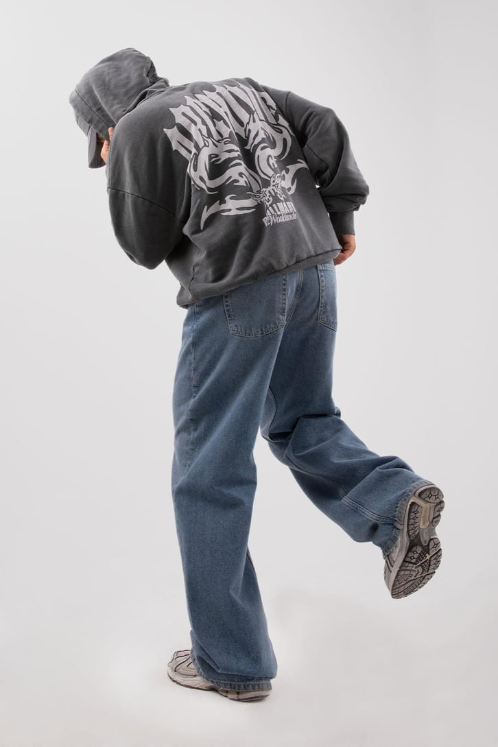 Archive Baskılı Acid Wash Oversize Hoodie