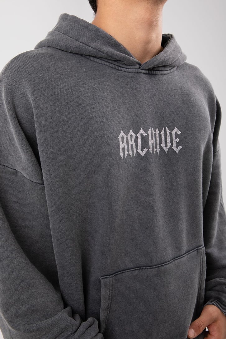 Archive Baskılı Acid Wash Oversize Hoodie