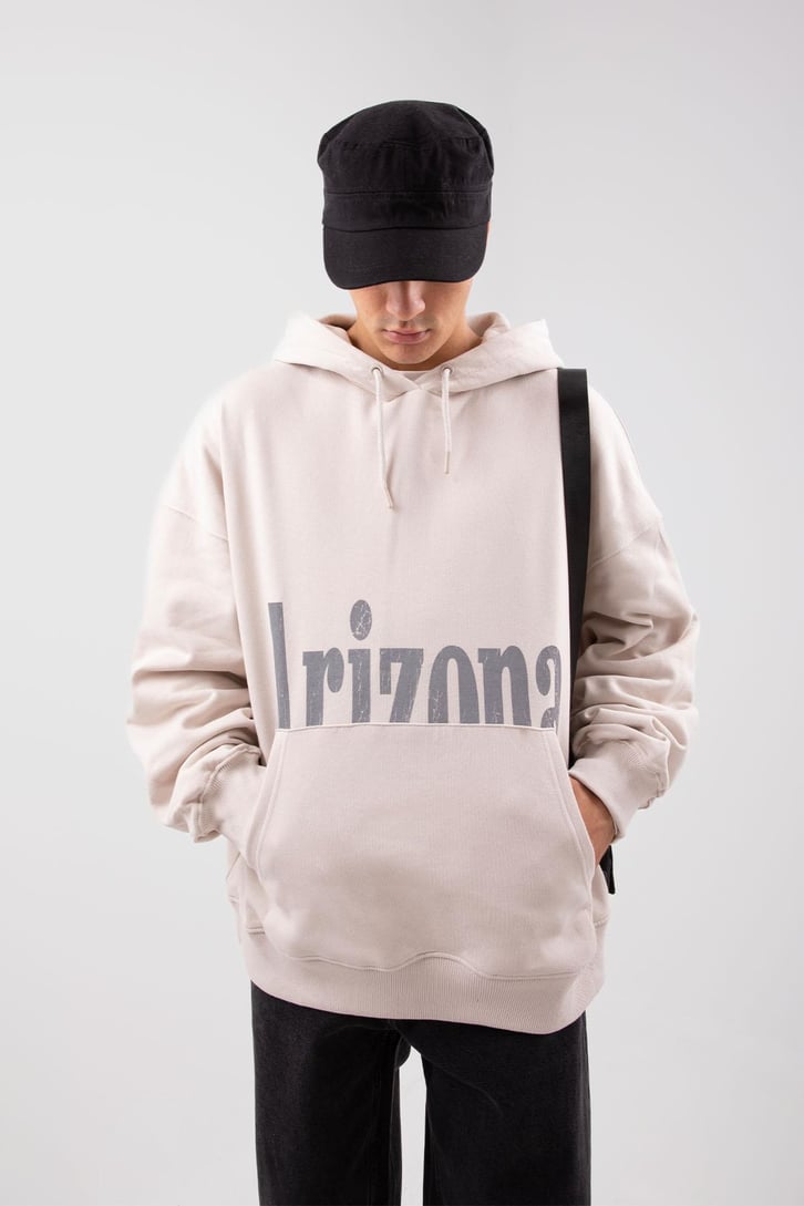 Arizona Baskılı Oversize Bej Hoodie