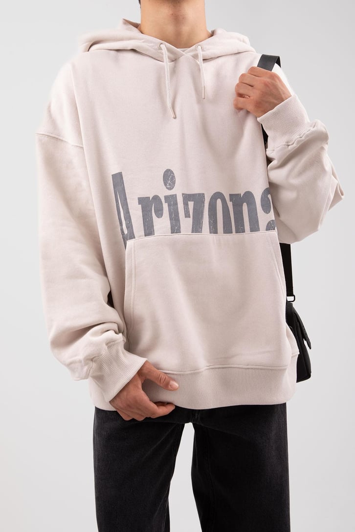 Arizona Baskılı Oversize Bej Hoodie