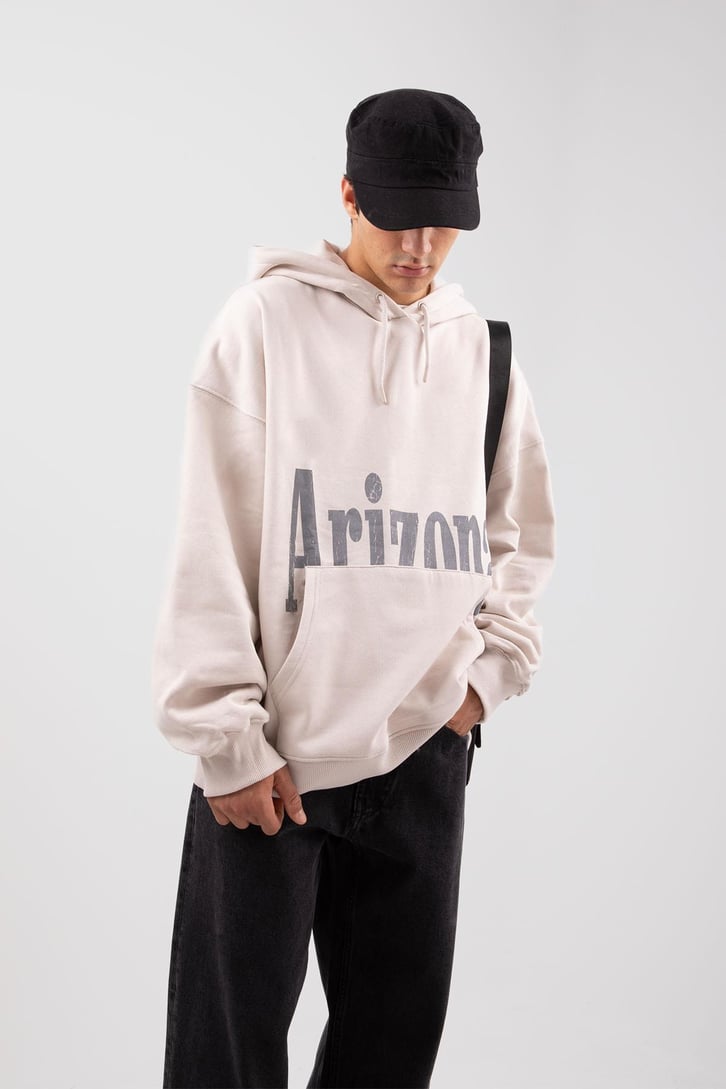 Arizona Baskılı Oversize Bej Hoodie