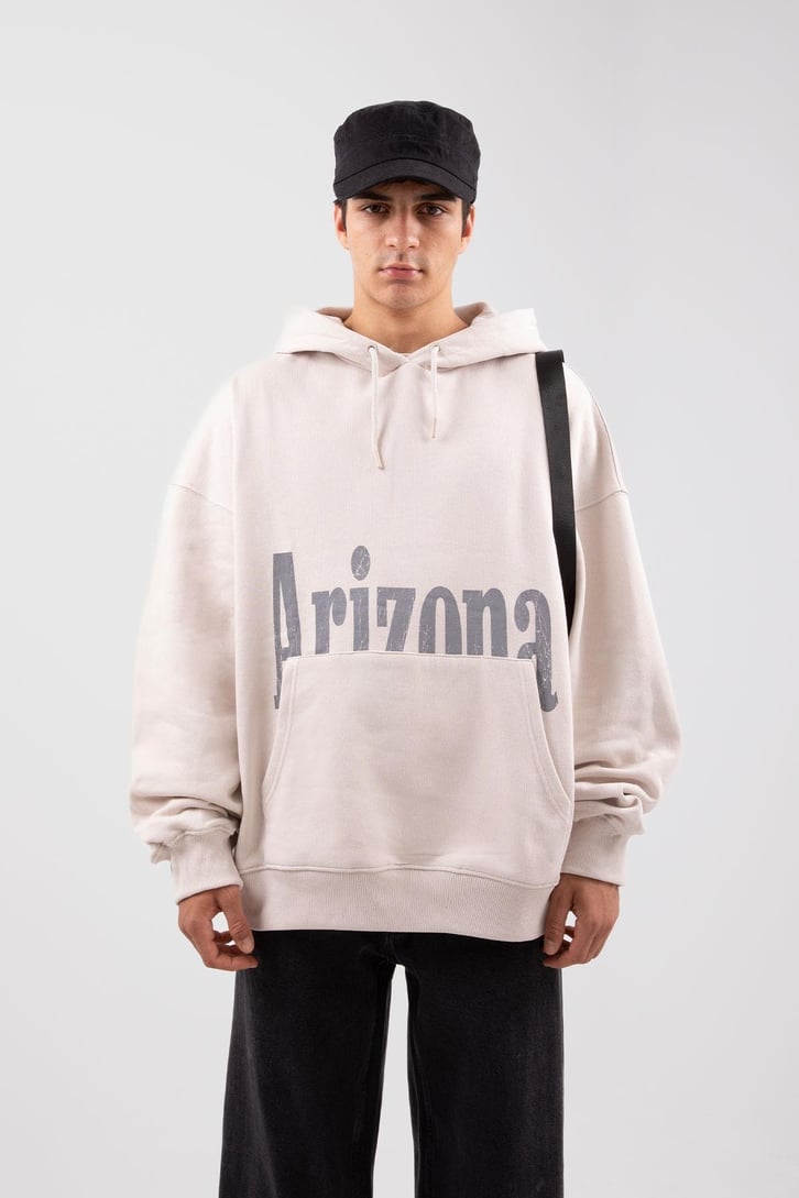 Arizona Baskılı Oversize Bej Hoodie