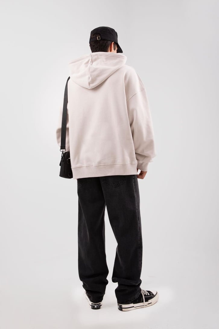 Arizona Baskılı Oversize Bej Hoodie