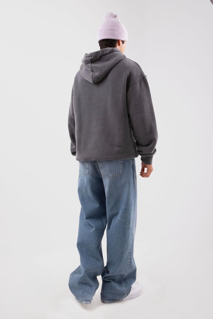 Arizona Eagle Baskılı Acid Wash Oversize Hoodie