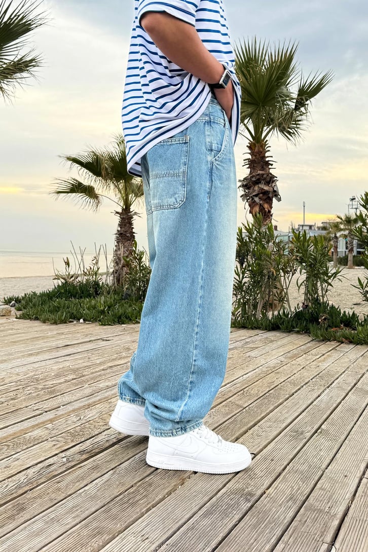 Arka Kemer Detaylı Baggy Jean