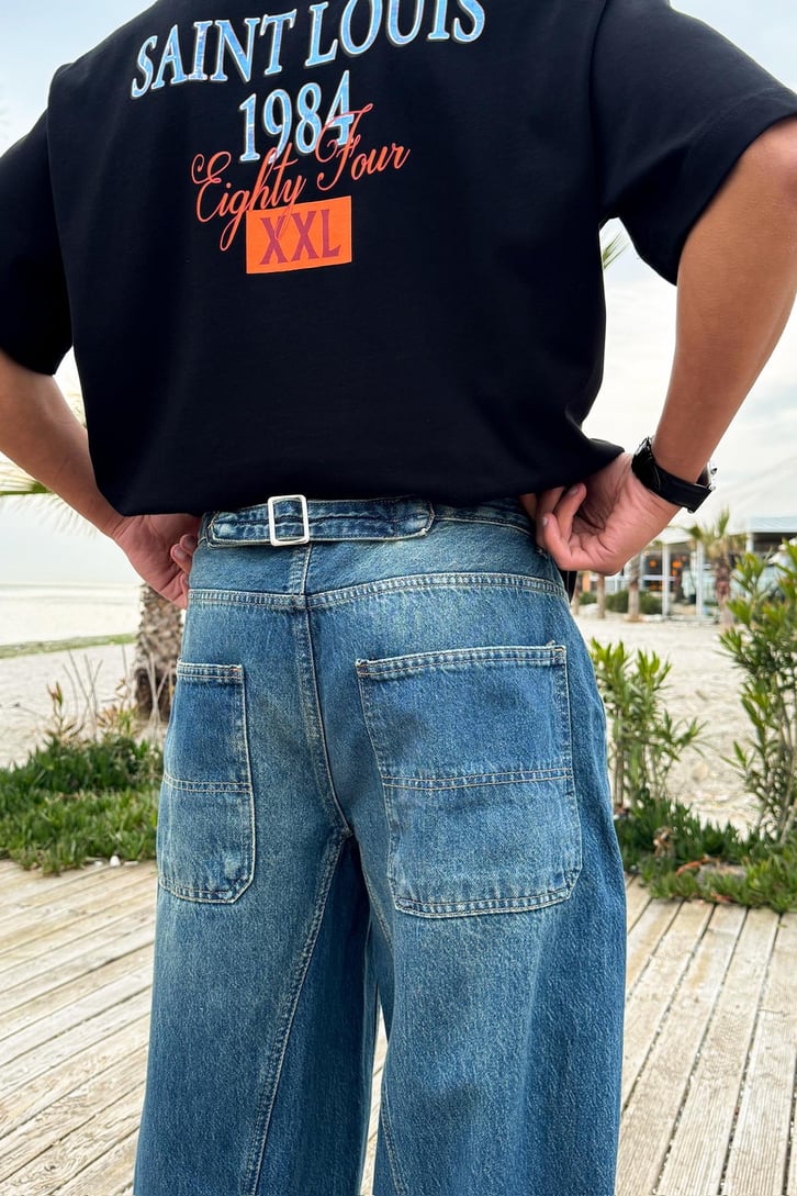 Arka Kemer Detaylı Baggy Jean
