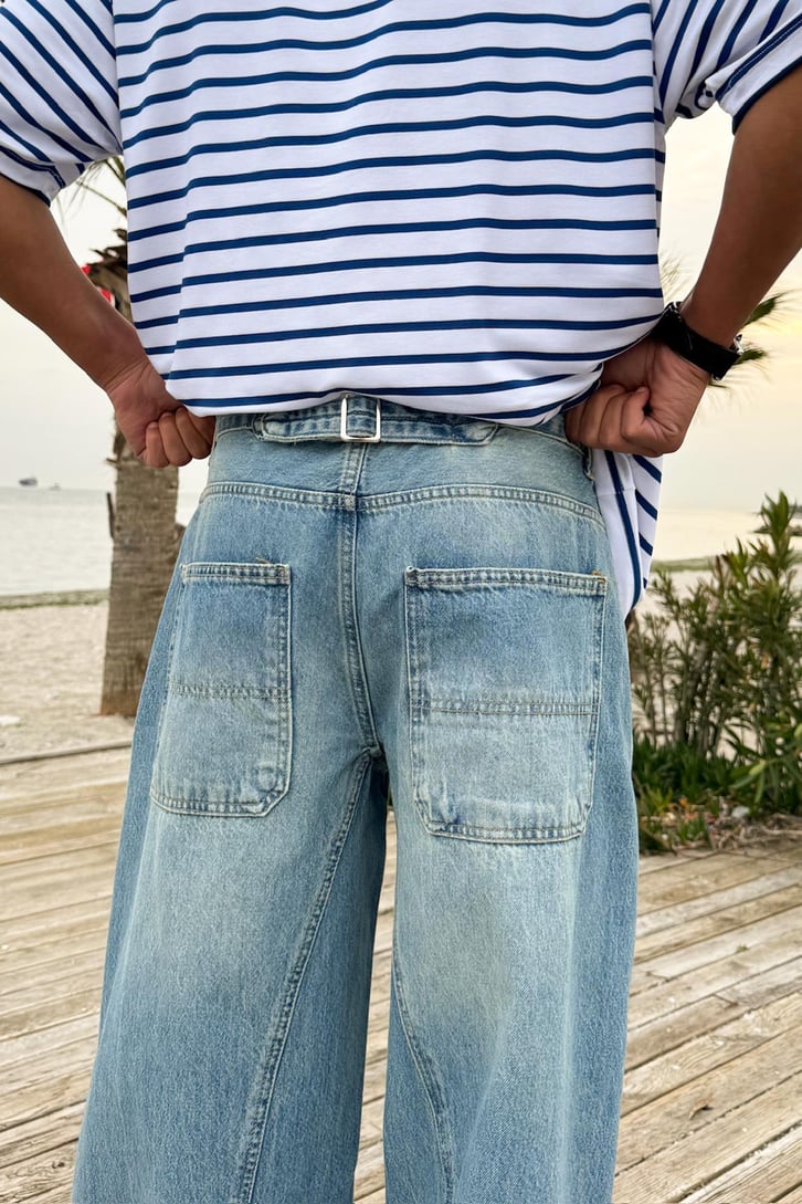 Arka Kemer Detaylı Baggy Jean