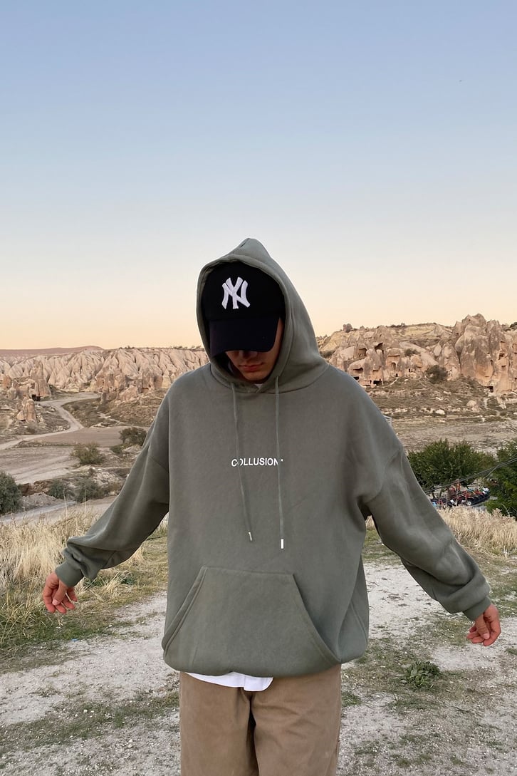 ARKASI ALEV BASKILI OVERSIZE HOODIE