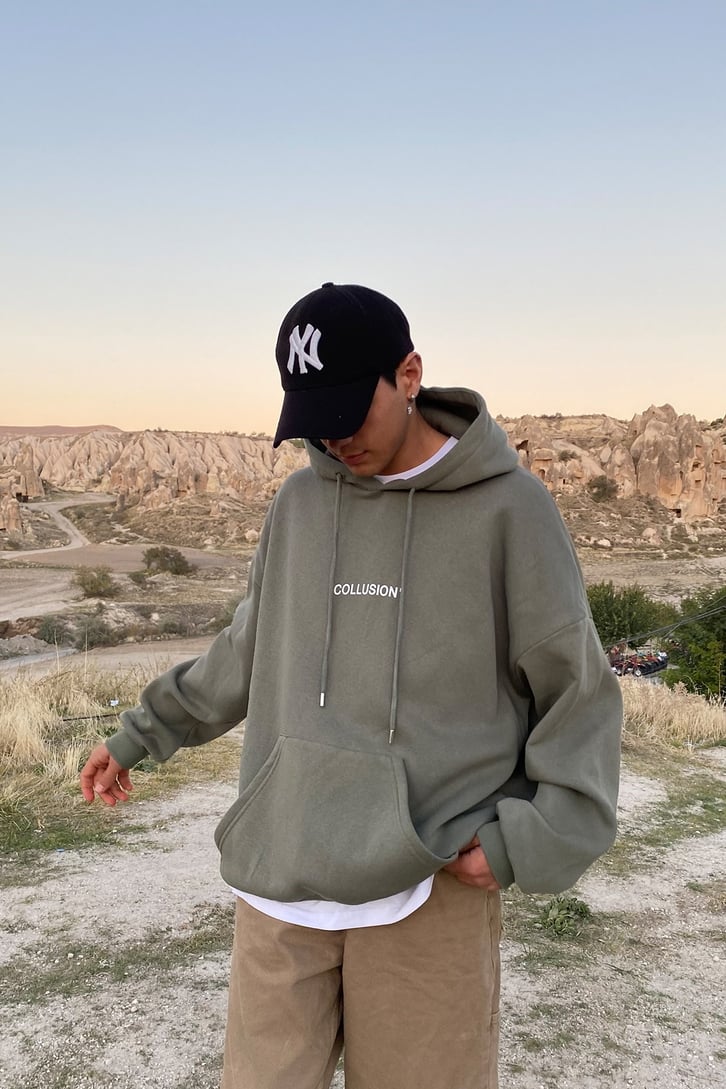ARKASI ALEV BASKILI OVERSIZE HOODIE