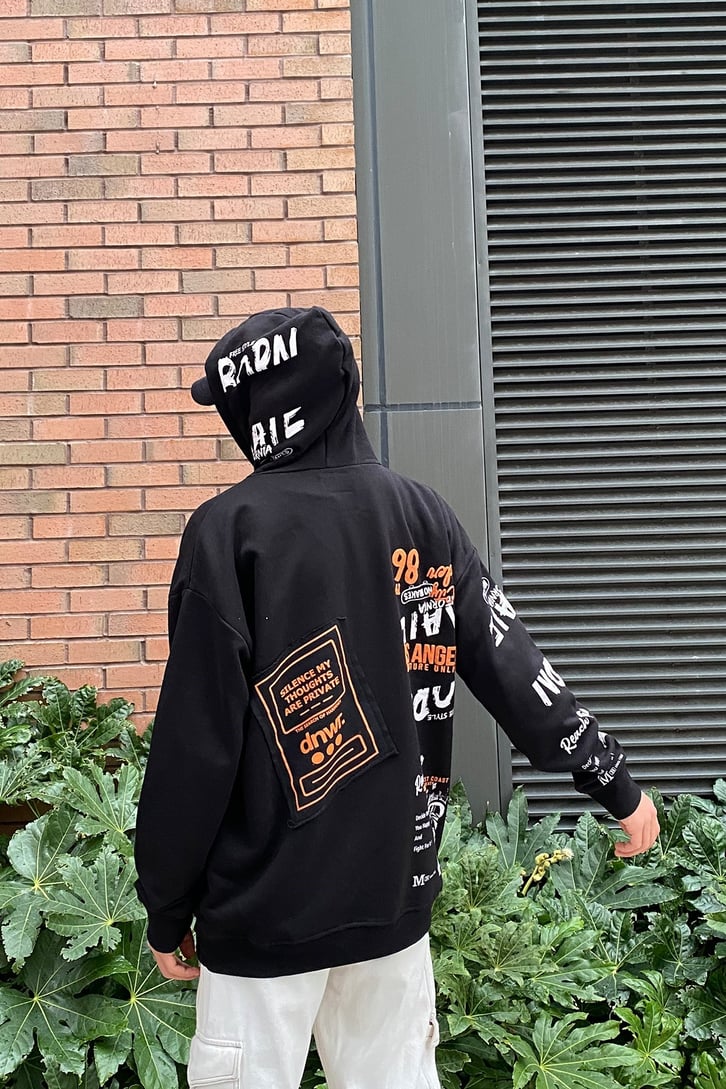ARKASI BASKILI OVERSIZE HOODIE