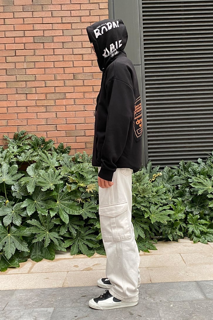 ARKASI BASKILI OVERSIZE HOODIE