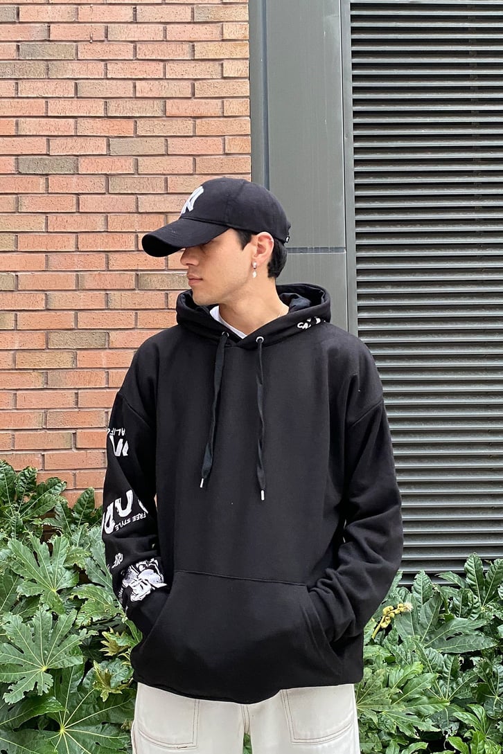 ARKASI BASKILI OVERSIZE HOODIE
