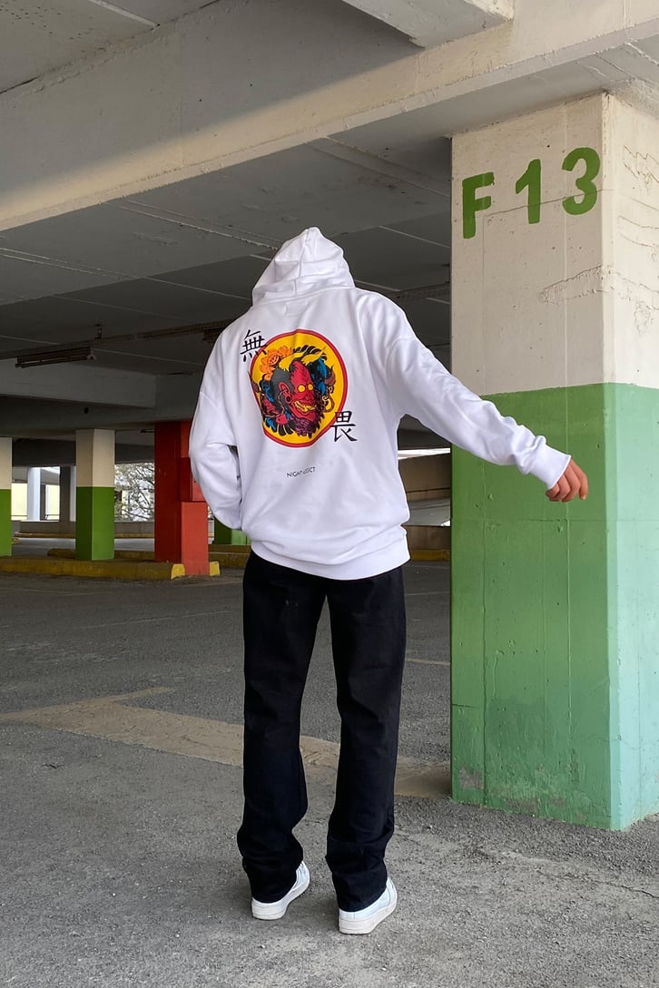 ARKASI İBLİS BASKILI OVERSIZE HOODIE