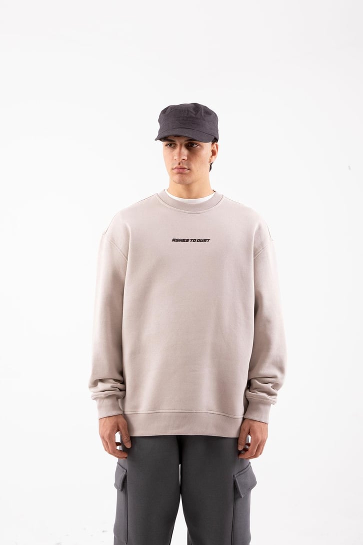 Ashes To Dust Baskılı Bej Oversize Sweatshirt