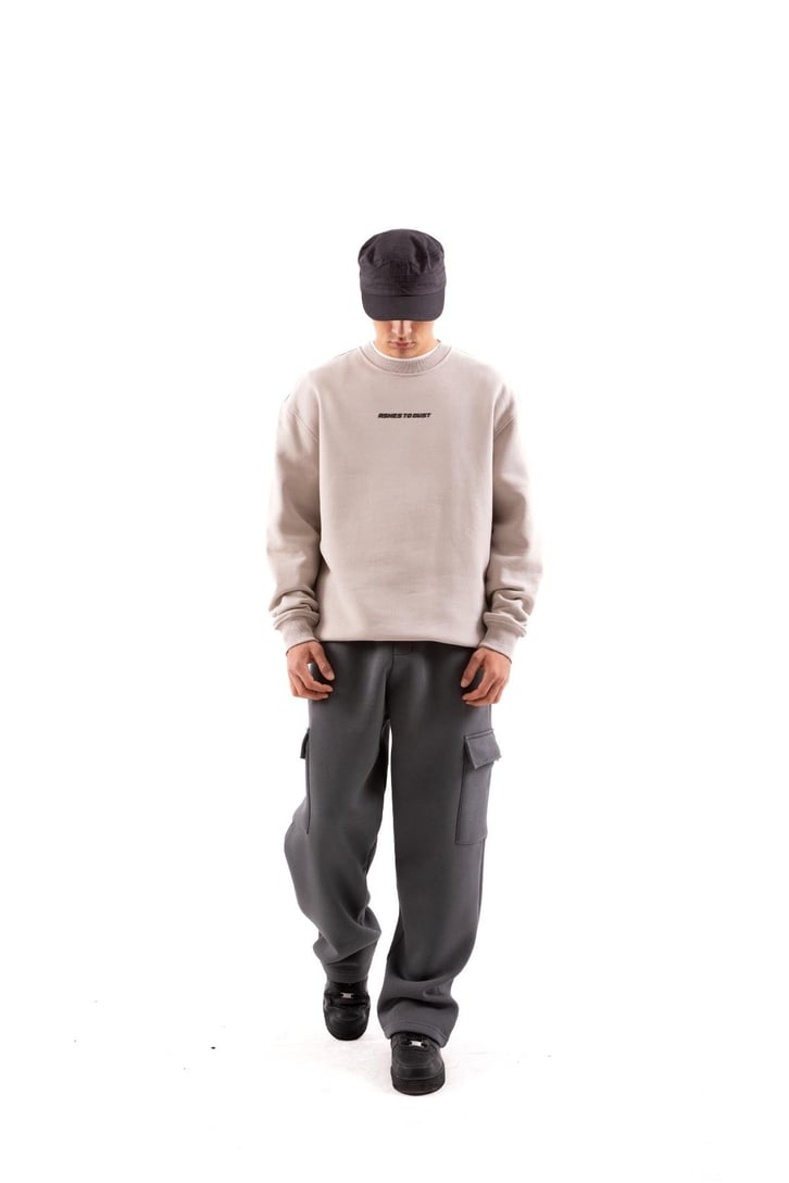 Ashes To Dust Baskılı Bej Oversize Sweatshirt