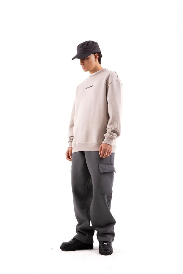 Ashes To Dust Baskılı Bej Oversize Sweatshirt