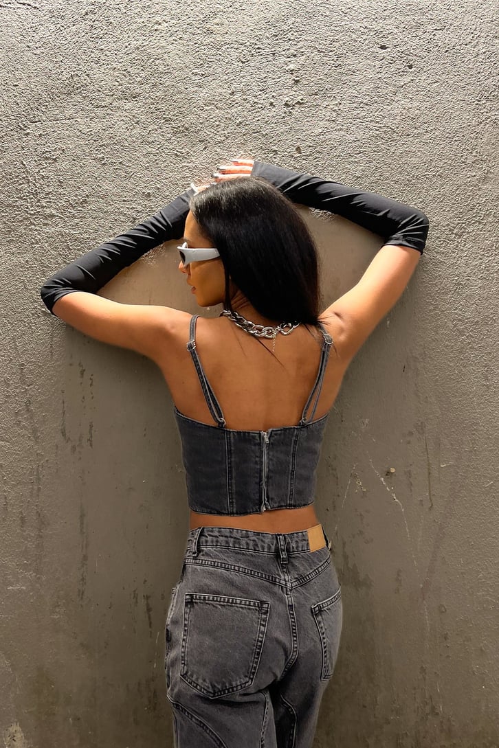 Askılı Antrasit Kot Crop