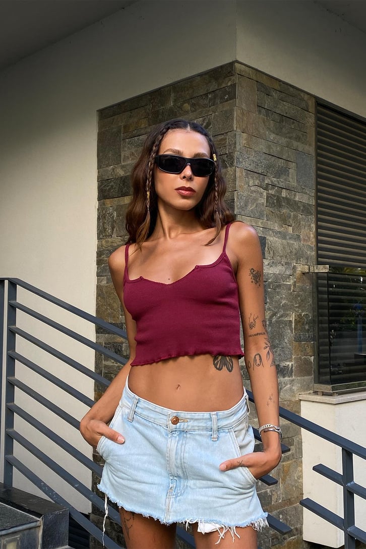 Askılı Basic Bebek Mavisi Crop