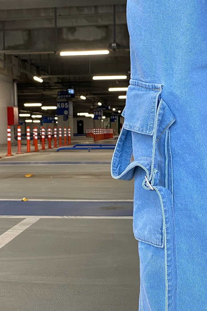 Askılı Kargo Cepli Mavi Extra Baggy Jean
