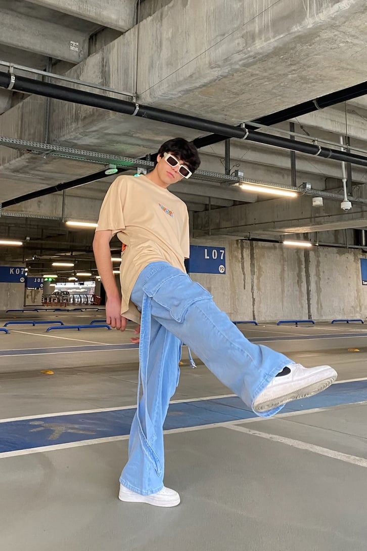 Askılı Kargo Cepli Mavi Extra Baggy Jean
