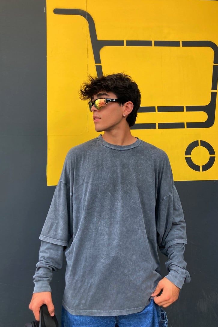 asos Design Acid Wash Long Sleeve Gray Tshirt