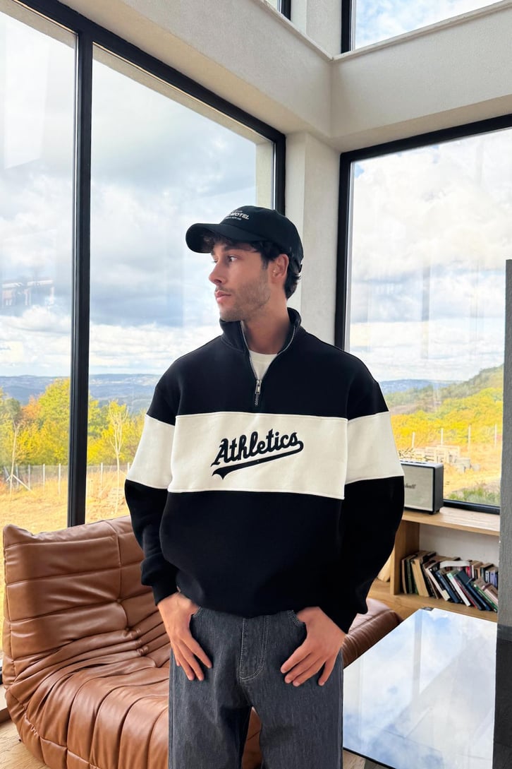 Athletic Nakışlı Half Zip Sweatshirt