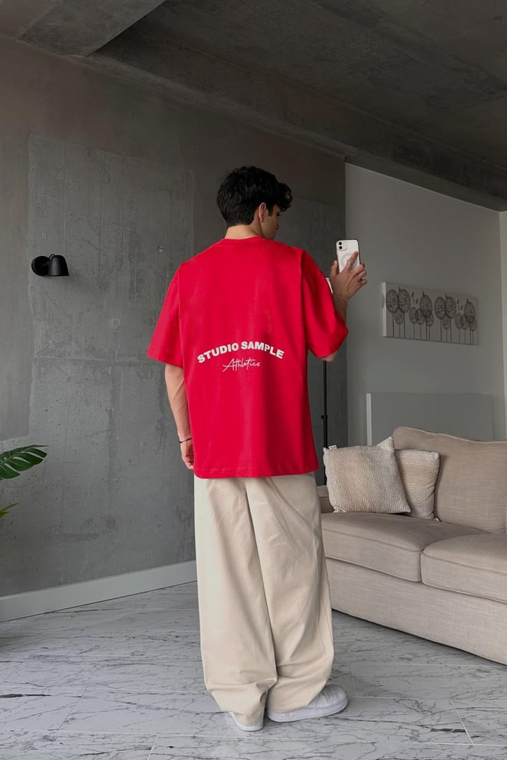 Athletics Baskılı Bej Oversize Tişört