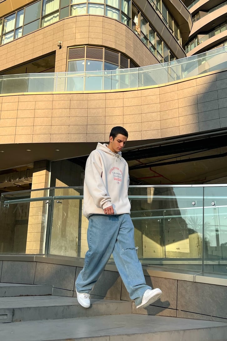 Athletics Club Baskılı Krem Oversize Hoodie
