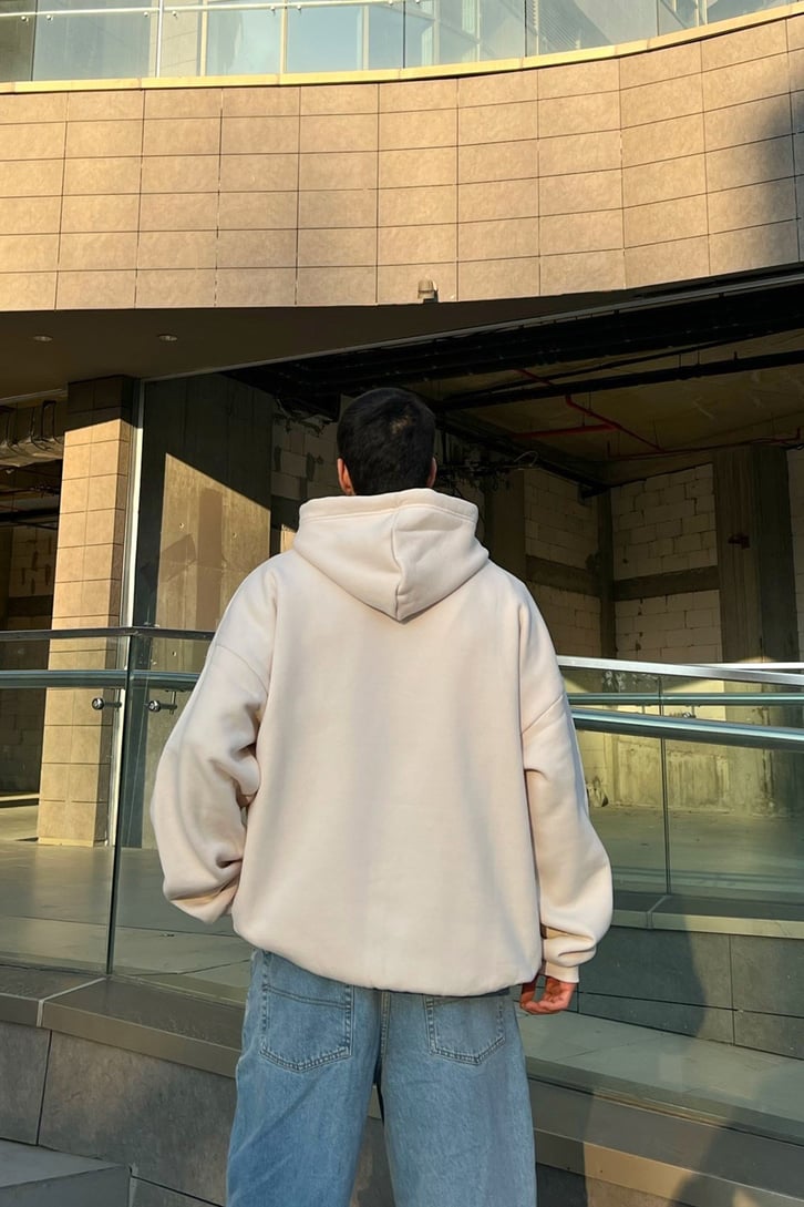 Athletics Club Baskılı Krem Oversize Hoodie