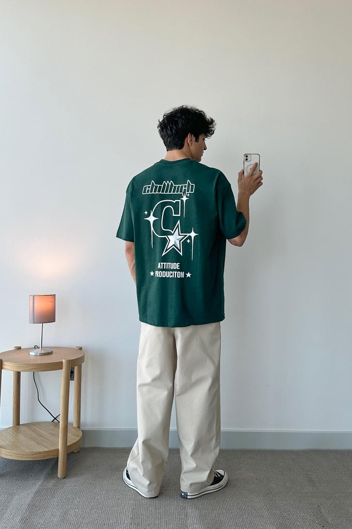 Attitude Production Baskılı Yeşil Oversize Tişört