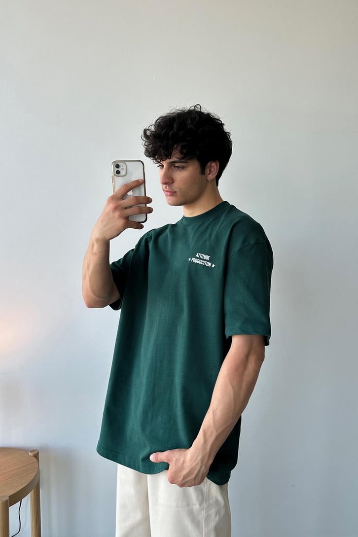 Attitude Production Baskılı Yeşil Oversize Tişört