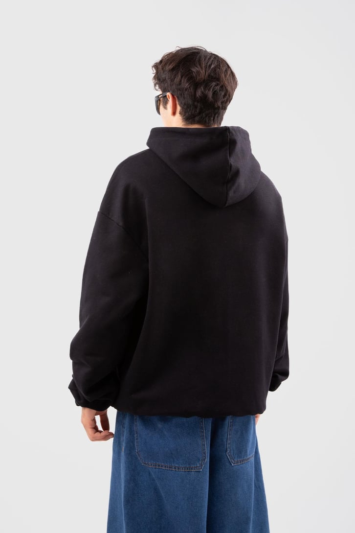 Auda City Club Plus Baskılı Siyah Oversize Hoodie